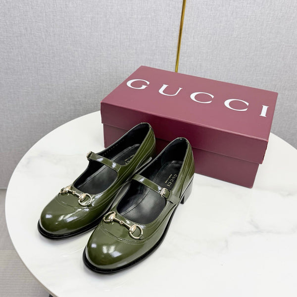Mocassins Horsebit GG 26s Cuir Brillant Olive 639925