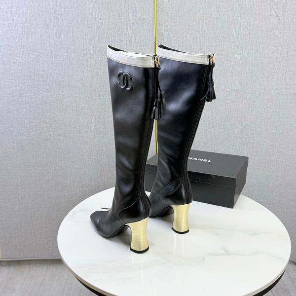 CC 26s Knee-High Boots Black White Sheepskin 904483