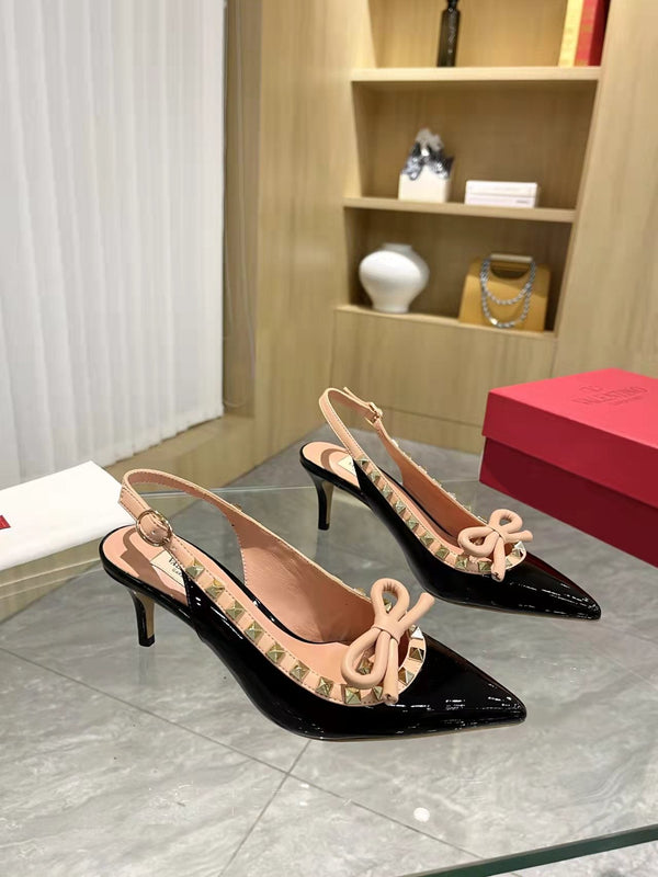 Valentino Rockstud Bow Slingback Pumps 65mm Patent Leather