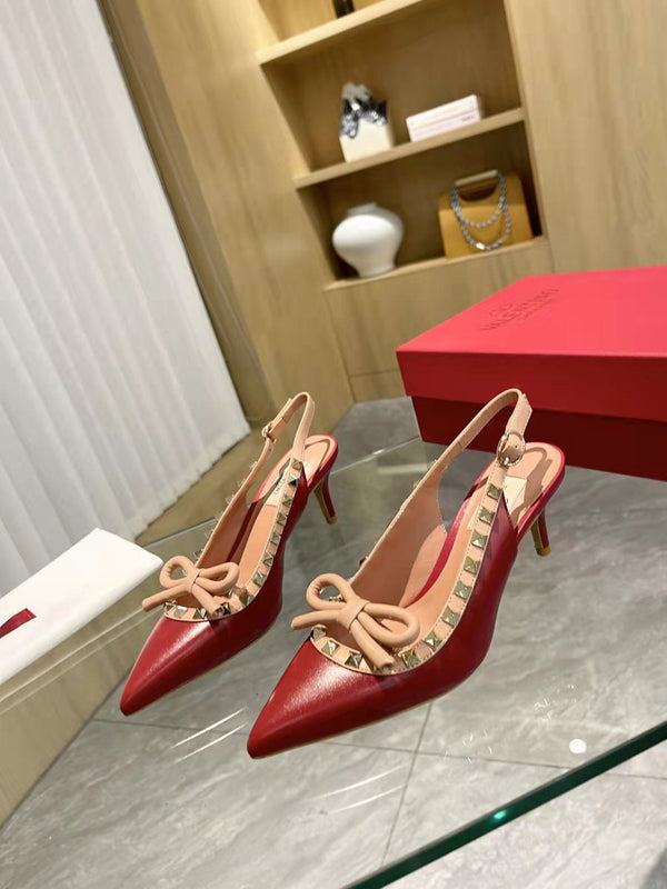 Valentino Rockstud Bow Slingback Pumps 65mm Pelle di pecora