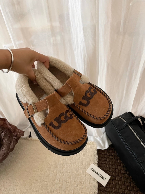 UGG Teddy Loafers Brown Suede Sheepskin Wool 512891