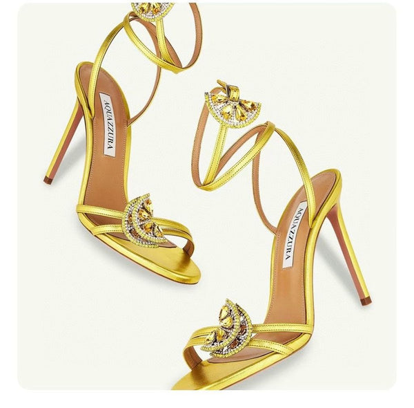 Aquazzura Slingback Heel 10cm Gold Metalic Calfskin