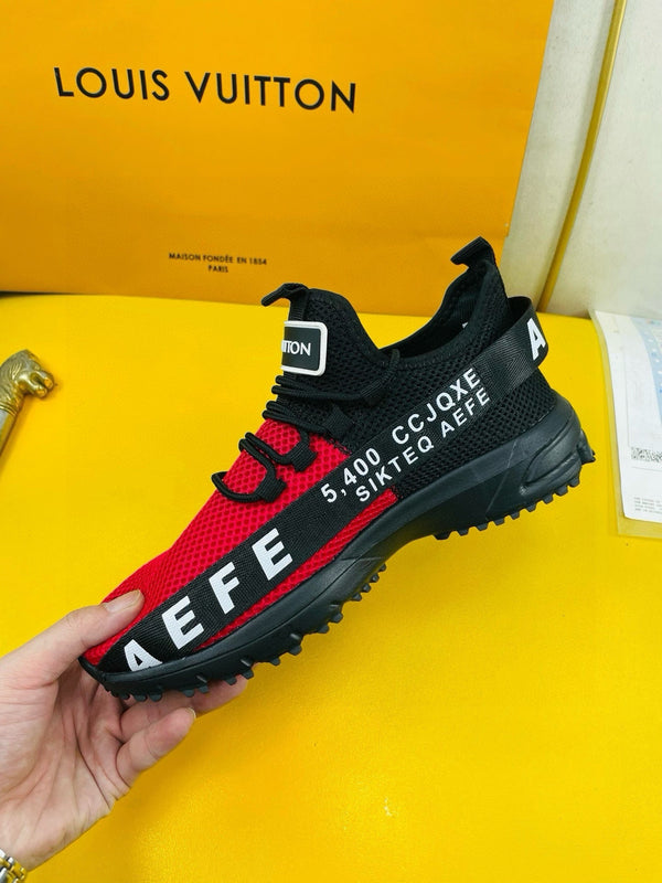 SNEAKER LV IN TESSUTO A RETE TRASPIRANTE NERO E ROSSO