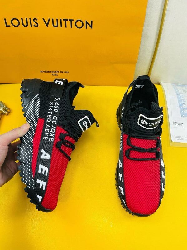 SNEAKER LV IN TESSUTO A RETE TRASPIRANTE NERO E ROSSO