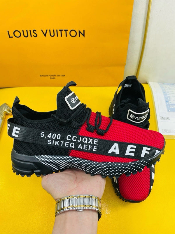 SNEAKER LV IN TESSUTO A RETE TRASPIRANTE NERO E ROSSO