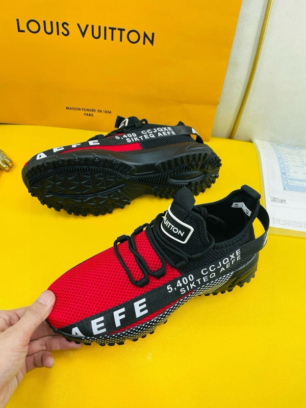 SNEAKER LV IN TESSUTO A RETE TRASPIRANTE NERO E ROSSO
