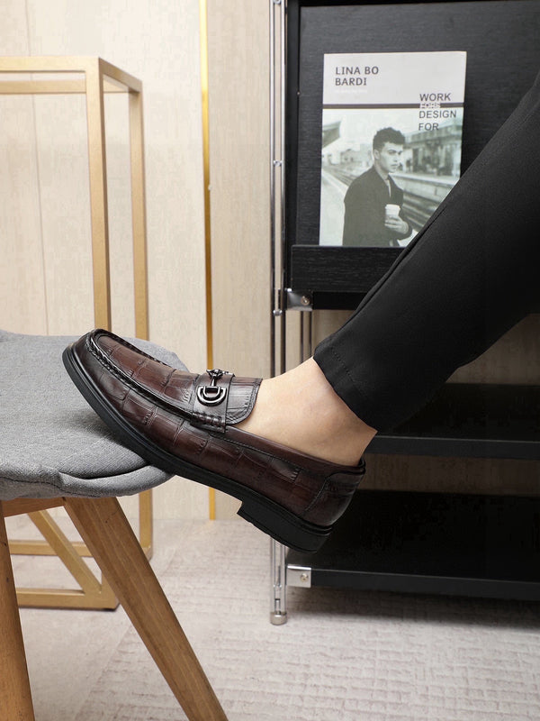 GG Men's Loafer Dark Brown Embossed Cowhide 525164