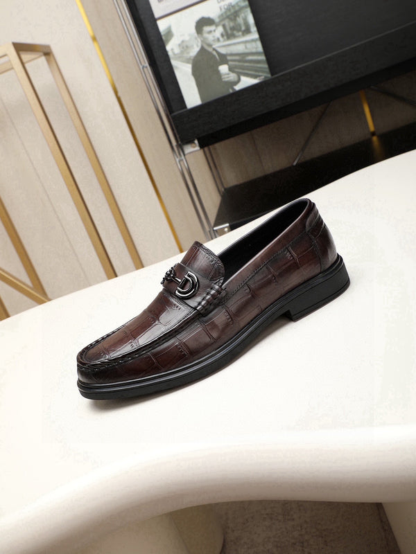 GG Men's Loafer Dark Brown Embossed Cowhide 525164