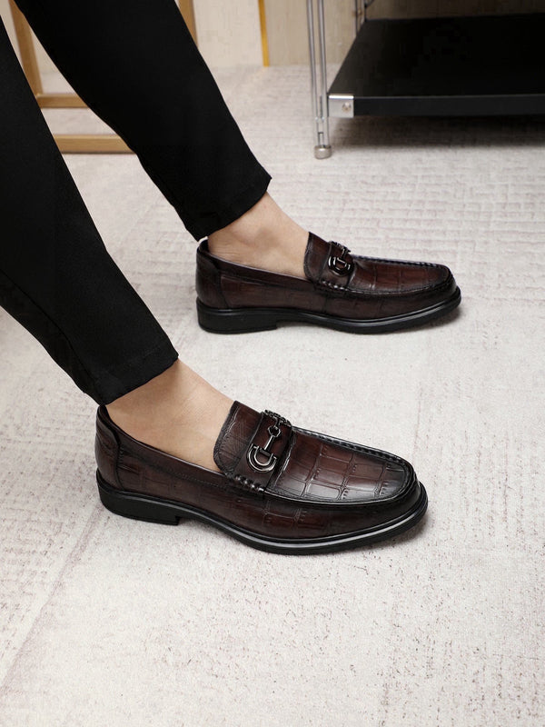 GG Men's Loafer Dark Brown Embossed Cowhide 525164