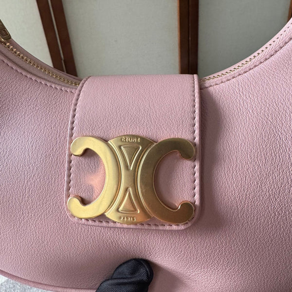 BORSA AVA TRIOMPHE MEDIA 23 IN PELLE DI VITELLO LISCIA ROSA CHIARO CON FERRAMENTA ORO