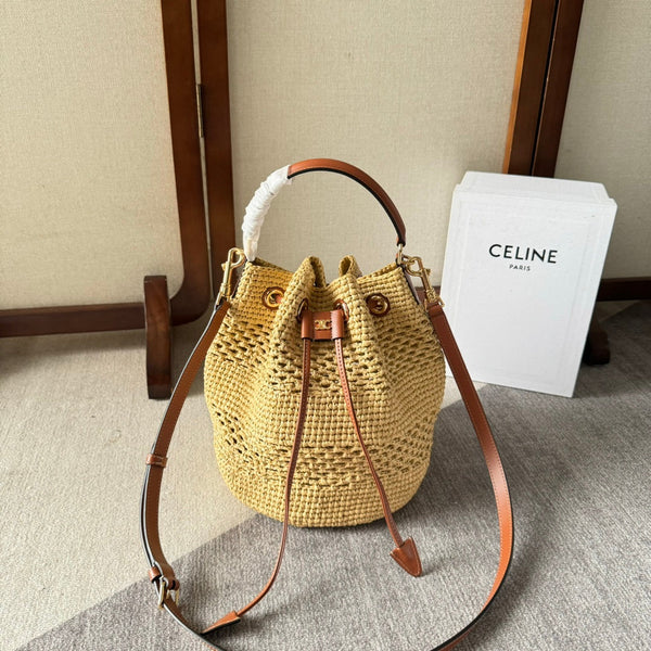 CLARA CLASSIC PANIER 25 IN RAFIA BEIGE E PELLE DI VITELLO MARRONE