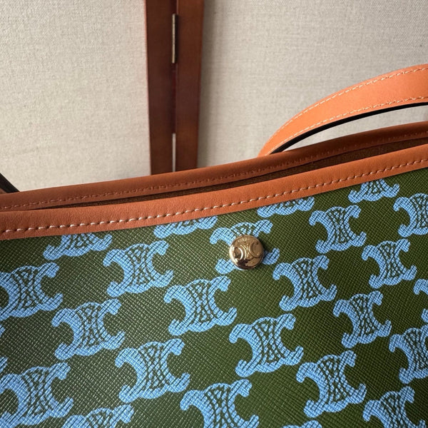 CL Soft Shopper Bag in Triomphe Brown Green Blue Canvas and Calfskin