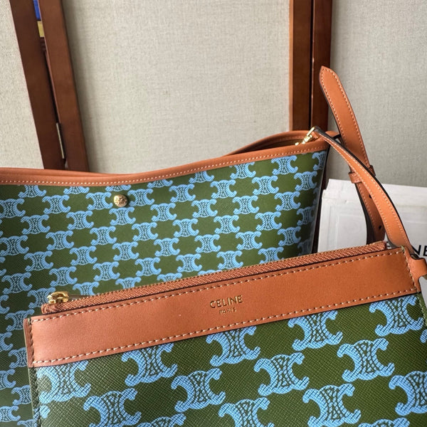 CL Soft Shopper Bag in Triomphe Brown Green Blue Canvas and Calfskin