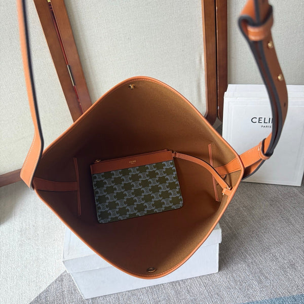 CL Soft Shopper Bag in Triomphe Brown Green Blue Canvas and Calfskin