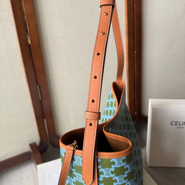 CL Soft Shopper Bag in Triomphe Brown Green Blue Canvas and Calfskin