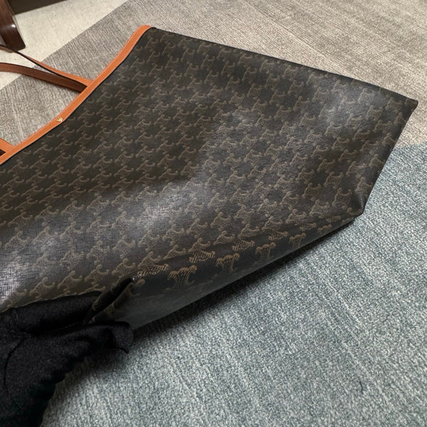 CL Large Flat Shopper Black Brown Triomphe Canvas Calfskin