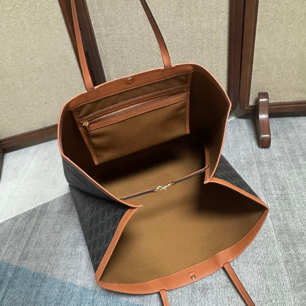 CL Large Flat Shopper Black Brown Triomphe Canvas Calfskin