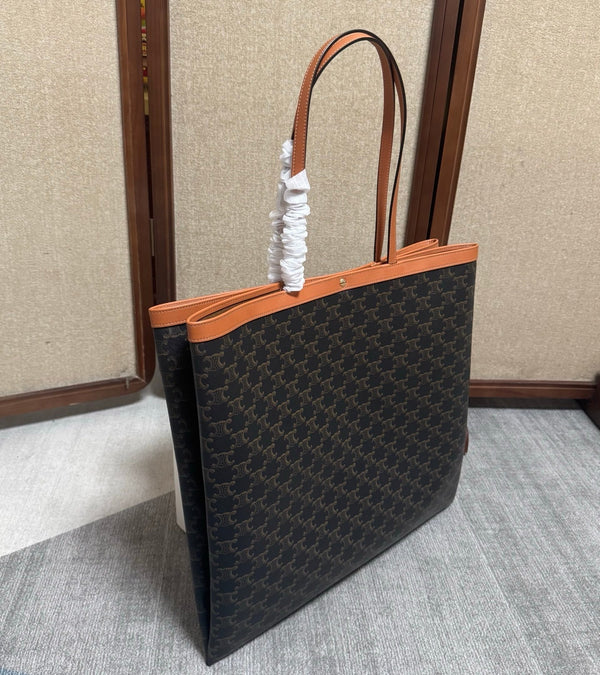CL Large Flat Shopper Black Brown Triomphe Canvas Calfskin