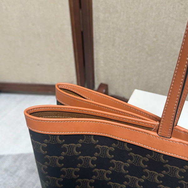 CL Large Flat Shopper Black Brown Triomphe Canvas Calfskin