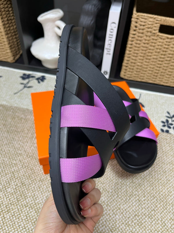 HM Men's Kazimir Black Purple Calfskin 595489