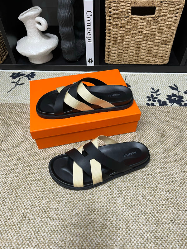 HM Men's Kazimir Black Beige Calfskin 595490