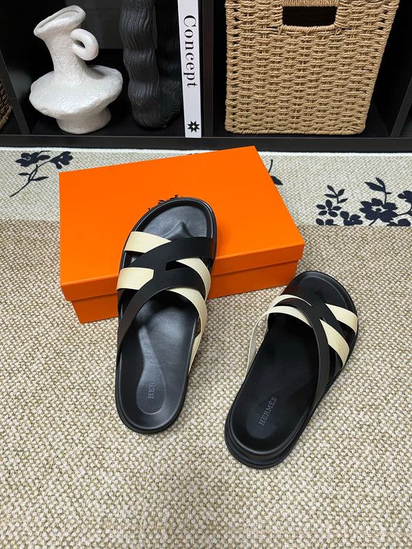 HM Men's Kazimir Black Beige Calfskin 595490