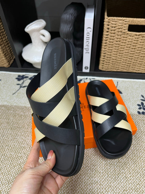 HM Men's Kazimir Black Beige Calfskin 595490