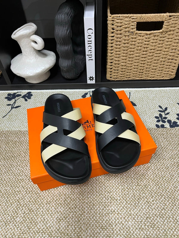 HM Men's Kazimir Black Beige Calfskin 595490