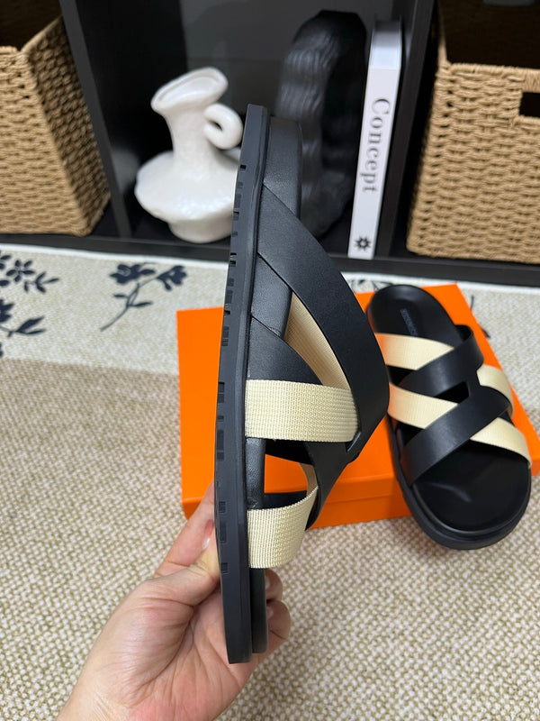 HM Men's Kazimir Black Beige Calfskin 595490