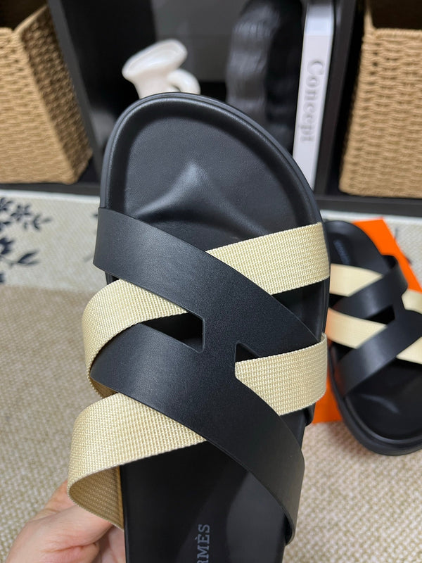 HM Men's Kazimir Black Beige Calfskin 595490