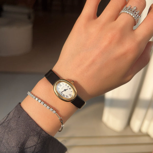 Baignoire Gold Case Black Leather Strap