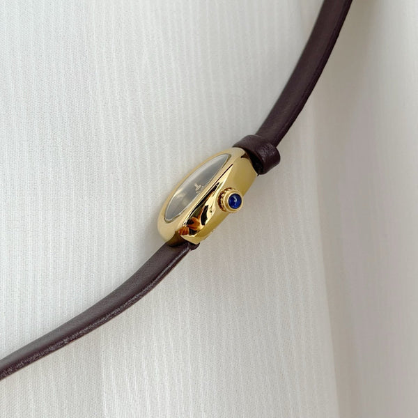 Baignoire Gold Case Burgundy Leather Burgundy Dial