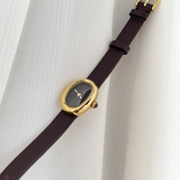 Baignoire Gold Case Burgundy Leather Burgundy Dial