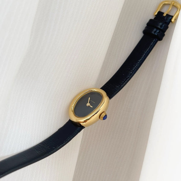 Baignoire Gold Case Black Leather Black Dial