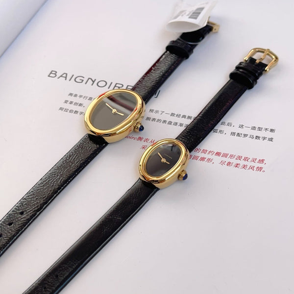 Baignoire Gold Case Black Leather Black Dial