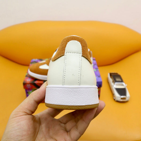 LV TRAINERS IN AMBER YELLOW SUEDE AND WHITE MIX BLACK CALFSKIN