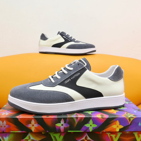 LV TRAINERS IN GREY SUEDE AND WHITE CALFSKIN