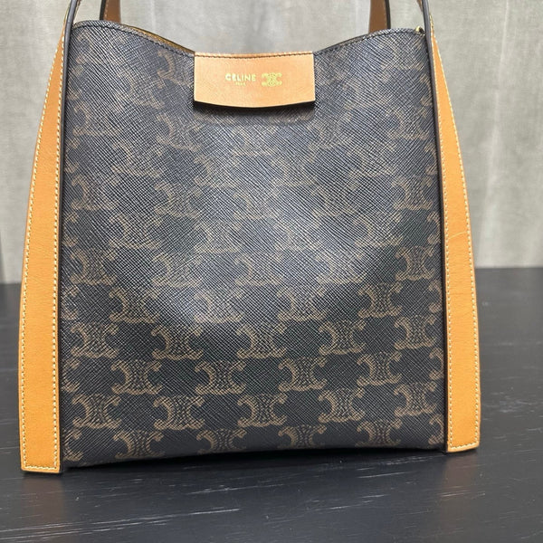 Celine Small Cube Bag Light Brown Triomphe Canvas Calfskin