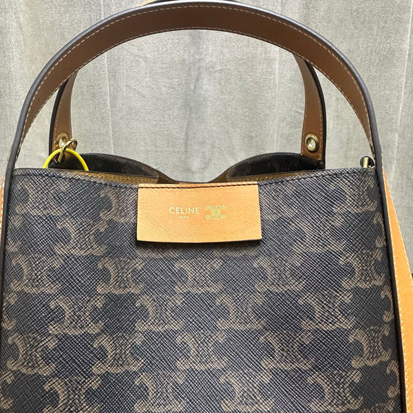 Celine Small Cube Bag Light Brown Triomphe Canvas Calfskin