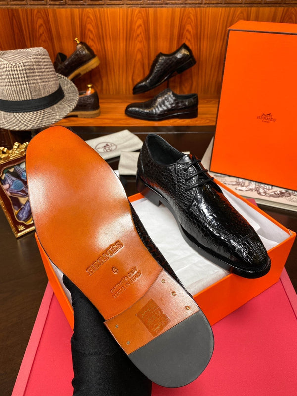 HM Men's Derby Dress Shoe Black Crocodile Belly 487804