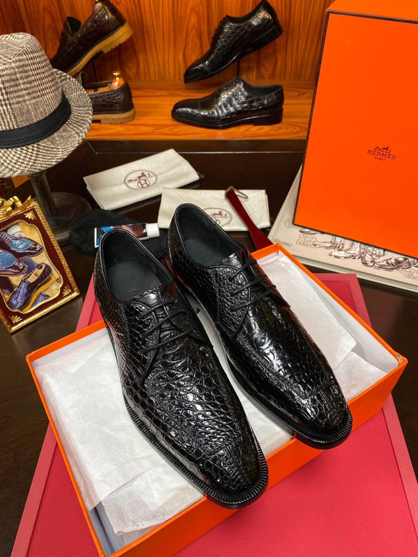 HM Men's Derby Dress Shoe Black Crocodile Belly 487804