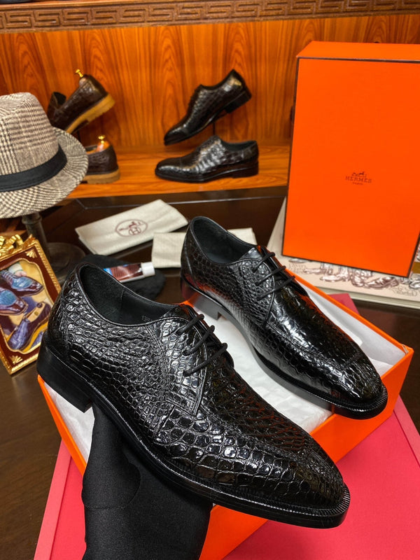 HM Men's Derby Dress Shoe Black Crocodile Belly 487804