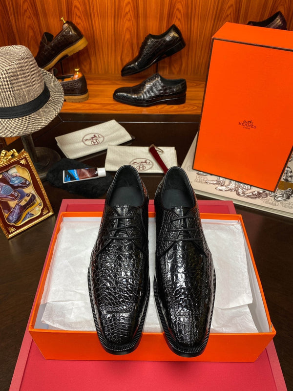HM Men's Derby Dress Shoe Black Crocodile Belly 487804