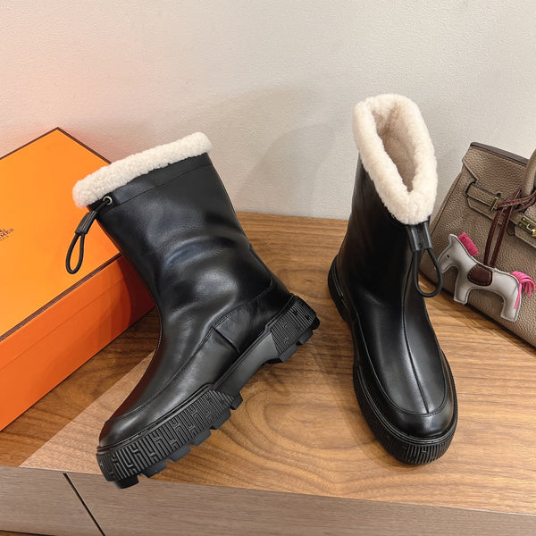 HM 26S Journey Botines 4cm Black Leather Shearling 110582