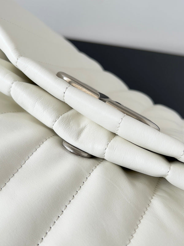 MONACO BAG 43 IN WHITE QUILTED THIN CALFSKIN SILVER HARDWARE