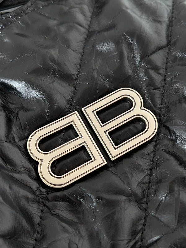 CRUSH LARGE TOTE BAG 46 IN BLACK QUILTED CALFSKIN SILVER HARDWARE