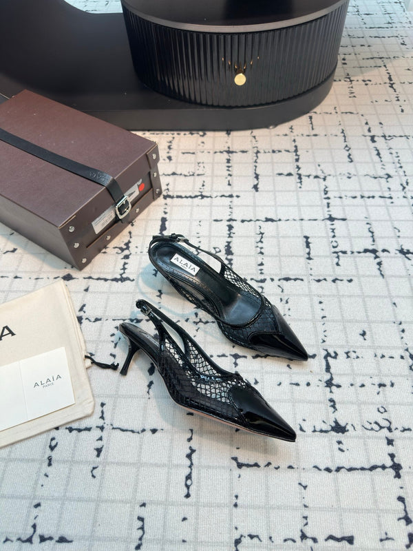 ALAIA SLINGBACKS 5 CM IN BLACK CALFSKIN WITH MESH
