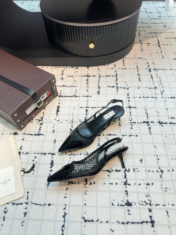 ALAIA SLINGBACKS 5 CM IN BLACK CALFSKIN WITH MESH