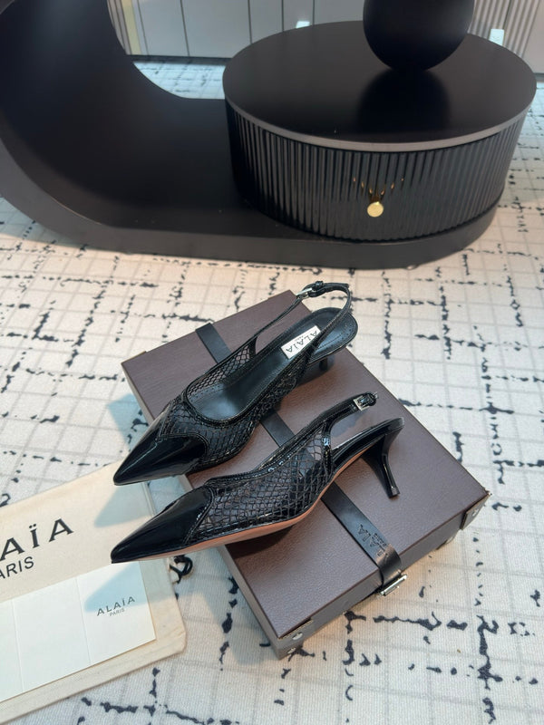 ALAIA SLINGBACKS 5 CM IN BLACK CALFSKIN WITH MESH