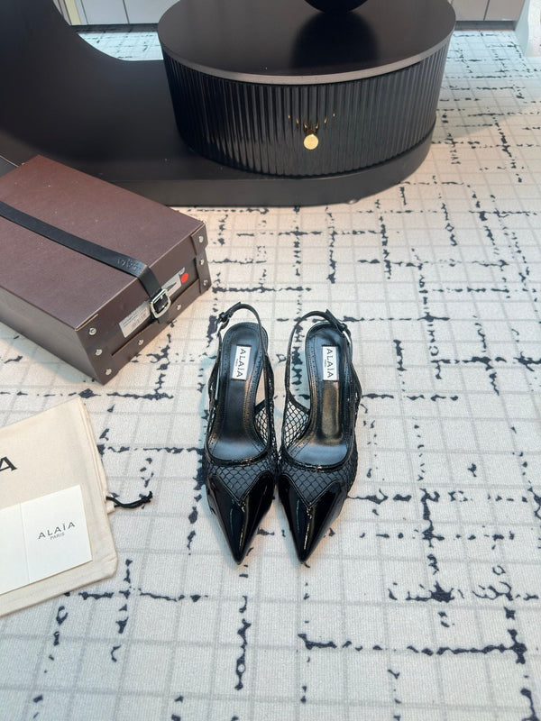 ALAIA SLINGBACKS 5 CM IN BLACK CALFSKIN WITH MESH